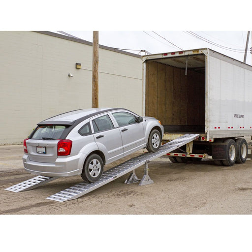 Small family car on HD Ramps Modular Aluminum Trailer Ramp. HD-05-20-240-02-06M-HIGH-REV1