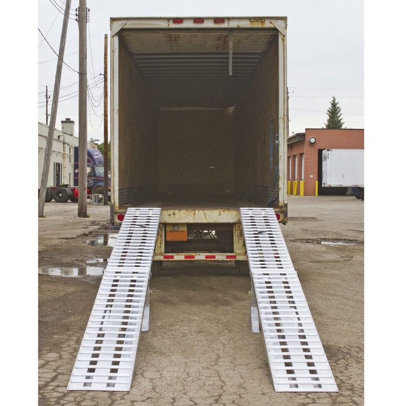 HD Ramps Modular Aluminum Trailer Ramp On Open Semi Truck. HD-05-20-240-02-06M-HIGH-REV1