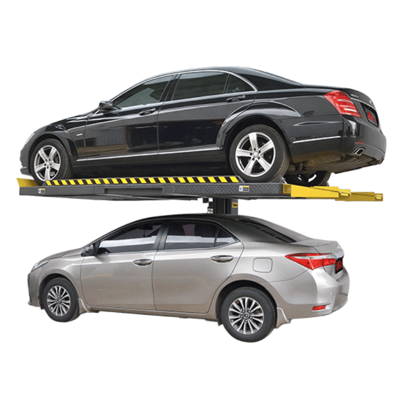 Amgo SPL-7 7,000lbs Capacity Single Post Parking Lift Side View with one car at the top and one car under
