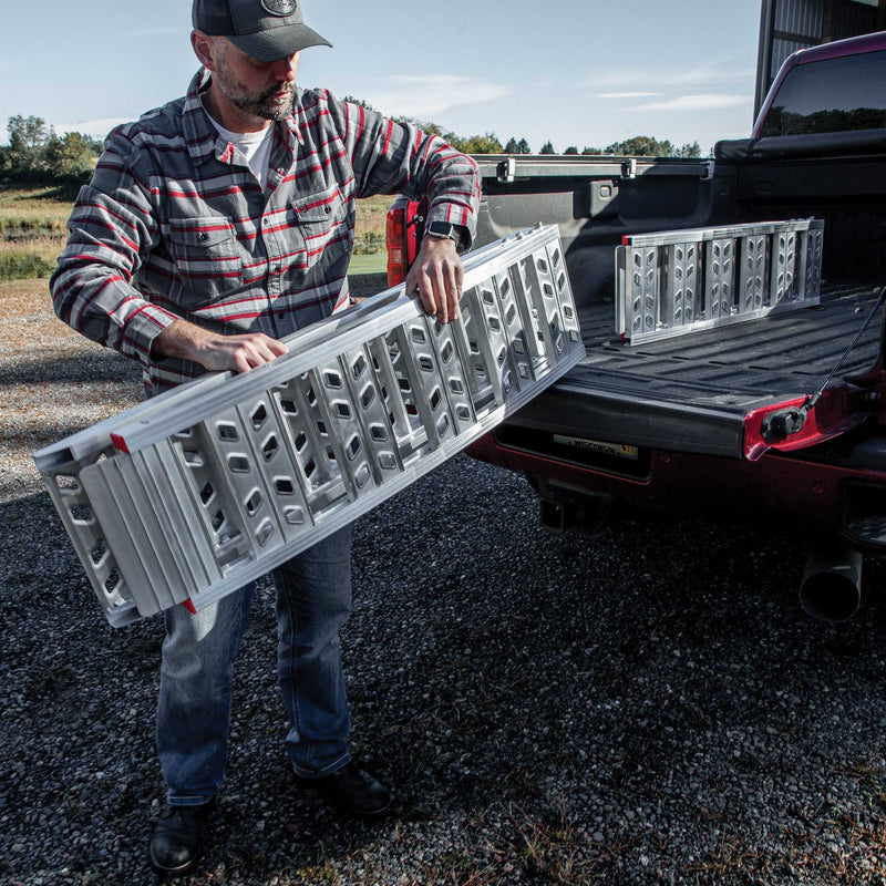 Yutrax Folding Loading Ramps | Arched | 90 in x 12 in | 1,500 lb Capacity | Embossed Rung | Pair