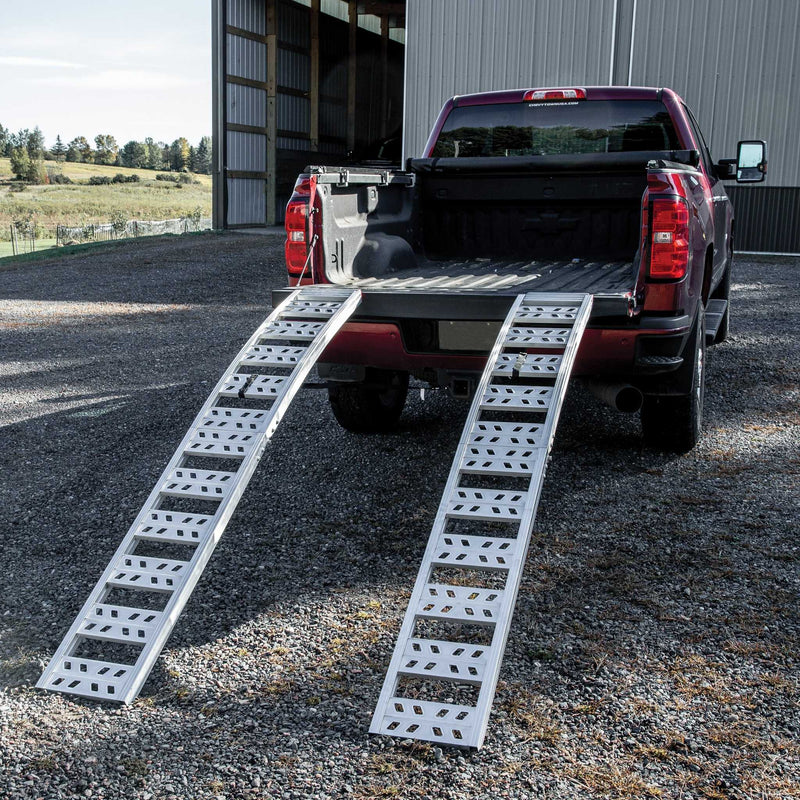 Yutrax Folding Loading Ramps | Arched | 90 in x 12 in | 1,500 lb Capacity | Embossed Rung | Pair