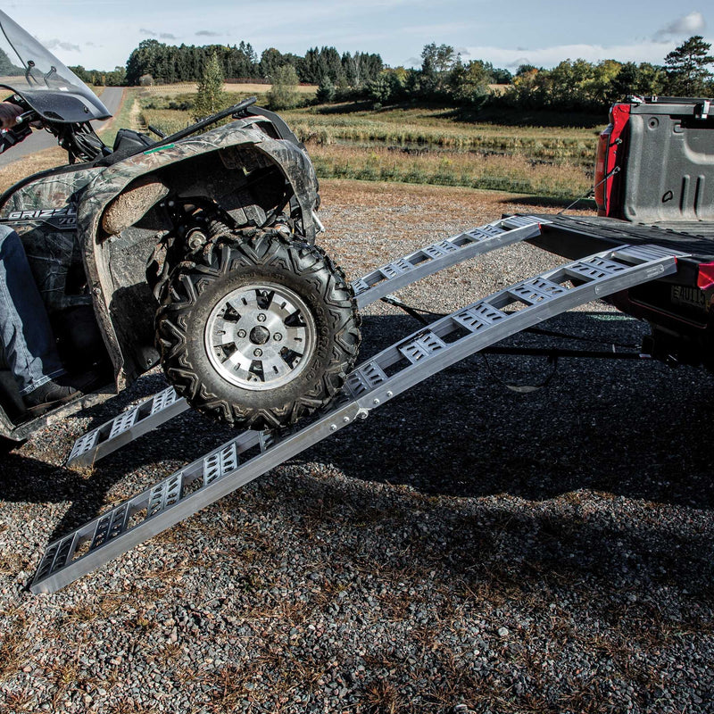 Yutrax Folding Loading Ramps | Arched | 90 in x 12 in | 1,500 lb Capacity | Embossed Rung | Pair