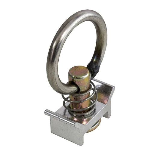 Cargo Equipment Corp L-Track Single Stud Fitting with Round Ring | 1,333 lb WLL Vertical | Stainless Steel Ring | Silver
