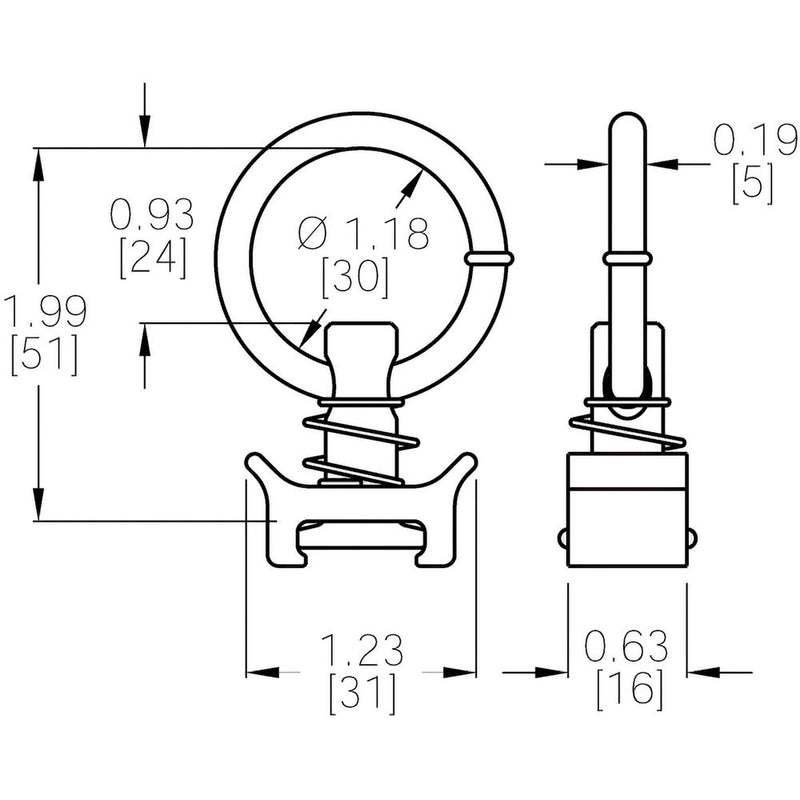 Cargo Equipment Corp L-Track Single Stud Fitting with Round Ring | 1,333 lb WLL Vertical | Stainless Steel Ring | Silver