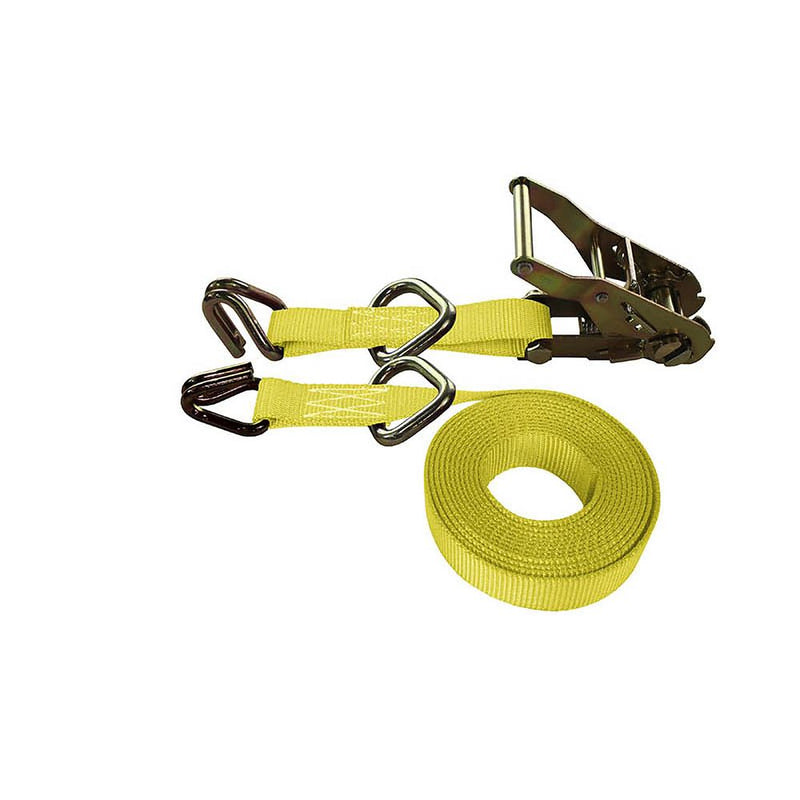 Cargo Equipment Corp 1 in Ratchet Strap with Wire Hooks and D-Rings | 1,000 lb WLL | 8 ft | Yellow