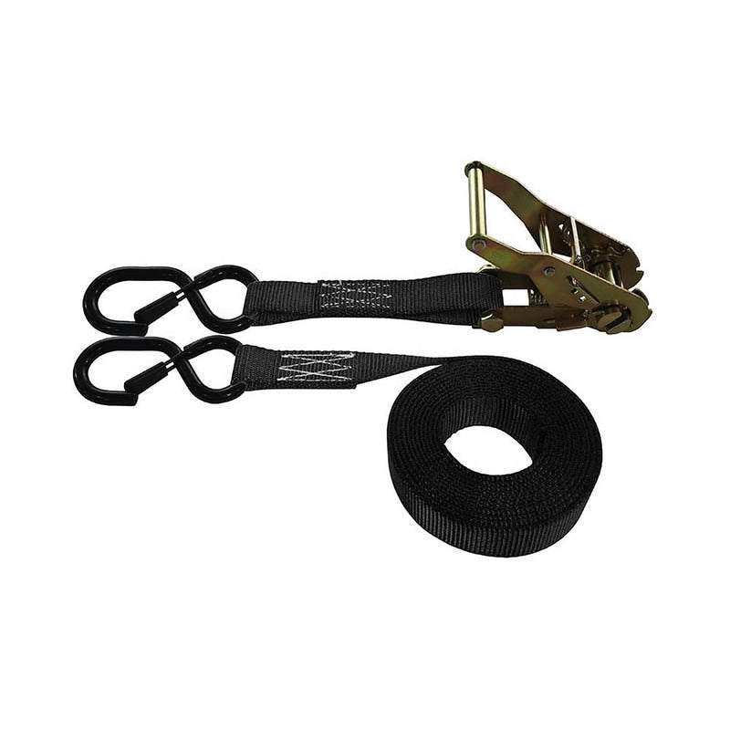 Cargo Equipment Corp 1 in Ratchet Strap with S-Hooks with Keepers | 585 lb WLL | 10 ft | Black