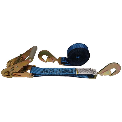 Cargo Equipment Corp 2 in Ratchet Strap with Twisted Snap Hooks | 3,333 lb WLL | 8 ft | Blue