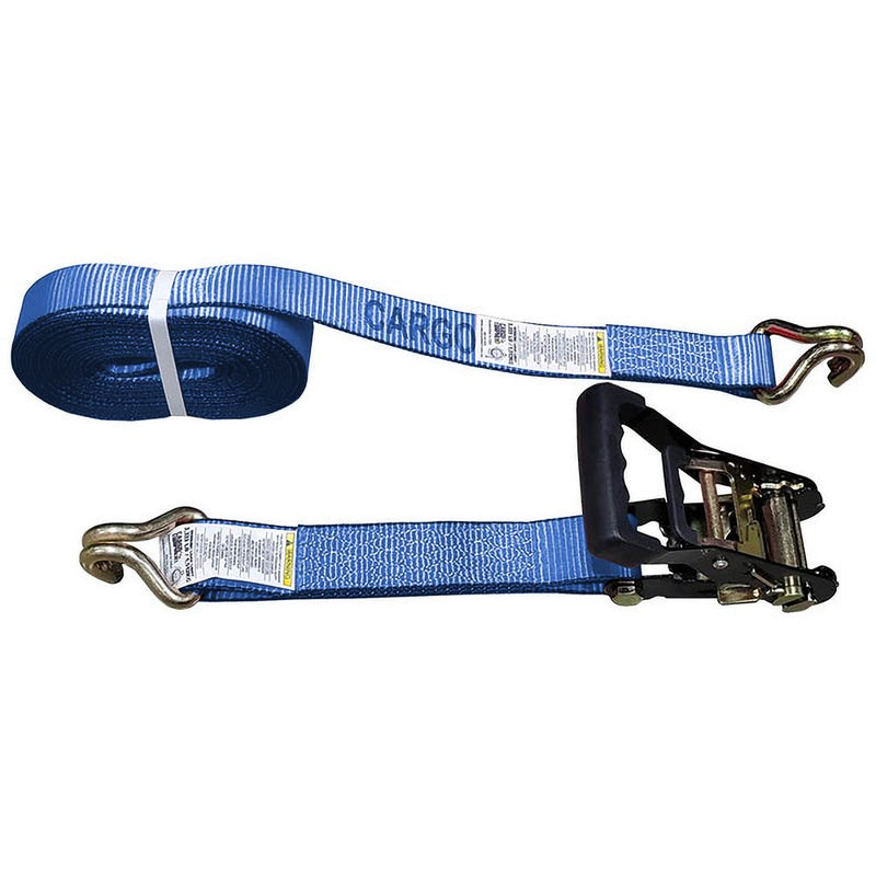 Cargo Equipment Corp 2 in Rubber Handle Ratchet Strap with Wire Hooks | 3,333 lb WLL | 12 ft | Blue
