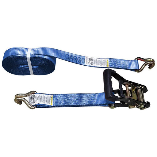 Cargo Equipment Corp 2 in Rubber Handle Ratchet Strap with Wire Hooks | 3,333 lb WLL | 12 ft | Blue