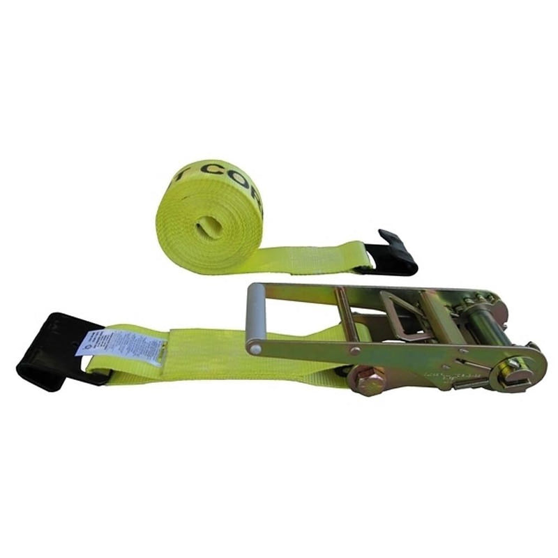 Cargo Equipment Corp 3 in Ratchet Strap with Flat Hooks | 5,400 lb WLL | 30 ft | Yellow