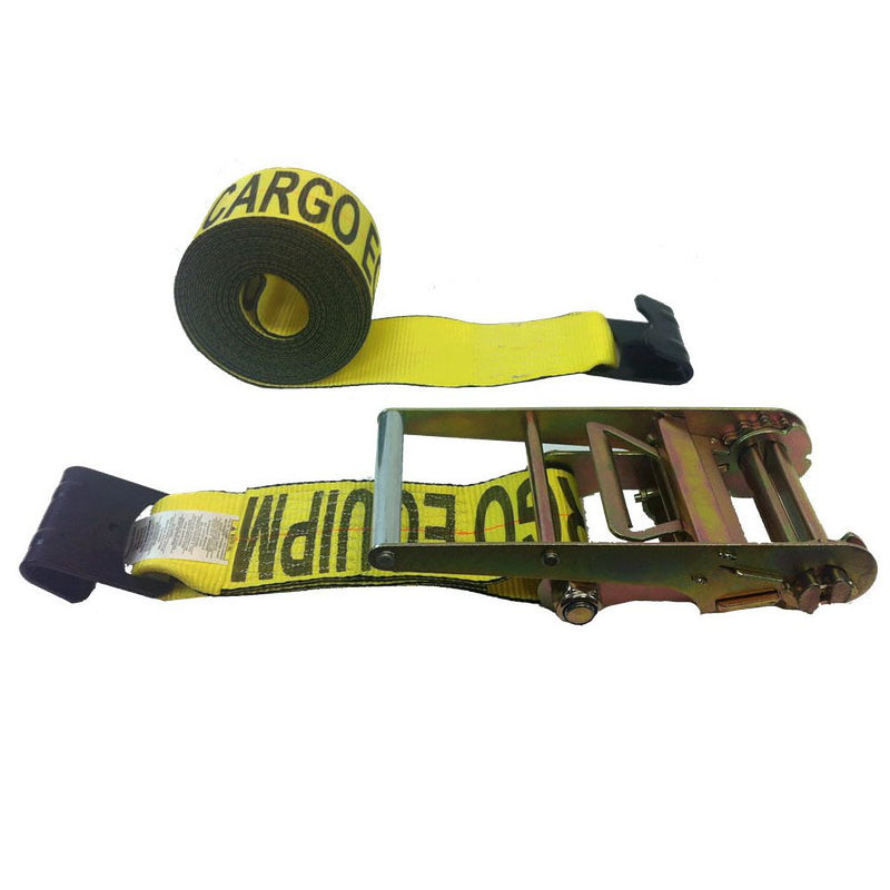 Cargo Equipment Corp 4 in Ratchet Strap with Flat Hooks | 5,400 lb WLL | 30 ft | Yellow