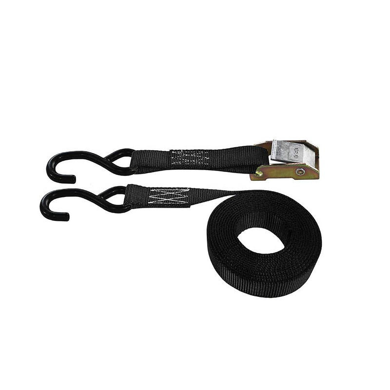 Cargo Equipment Corp 1 in Cam Buckle Strap with PVC-Coated S-Hooks | 400 lb WLL | 18 ft | Black