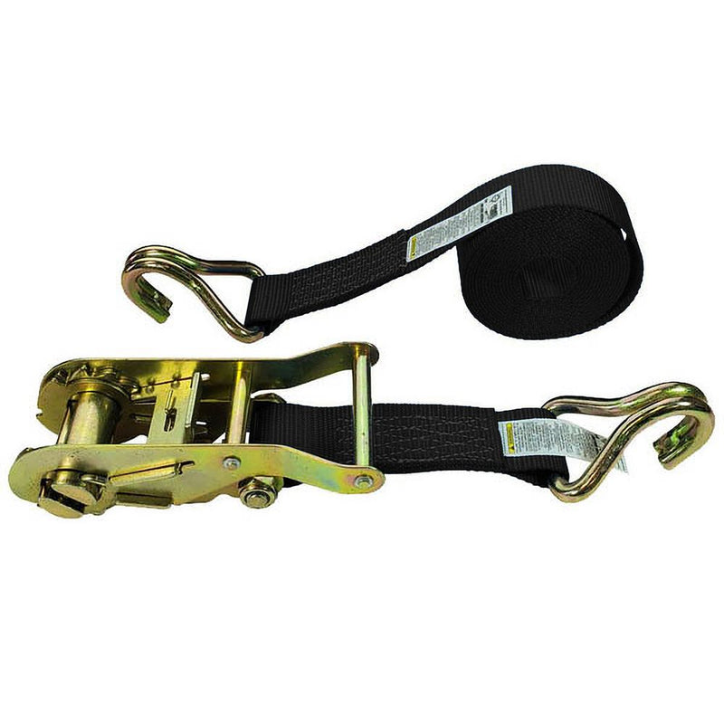 Cargo Equipment Corp 1.5 in Ratchet Strap with Wire Hooks | 1,666 lb WLL | 15 ft | Black