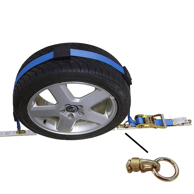 Cargo Equipment Corp 2 in Auto Tire Ratchet Strap with L-Track Fittings and Rubber Cleats | 2,000 lb WLL | 6 ft | Blue