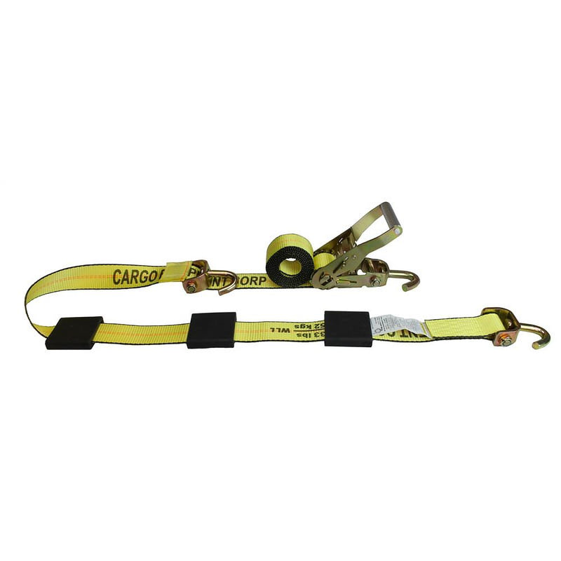 Cargo Equipment Corp 2 in Auto Tire Ratchet Strap with Swivel J-Hooks and Rubber Cleats | 3,333 lb WLL | 10 ft | Yellow