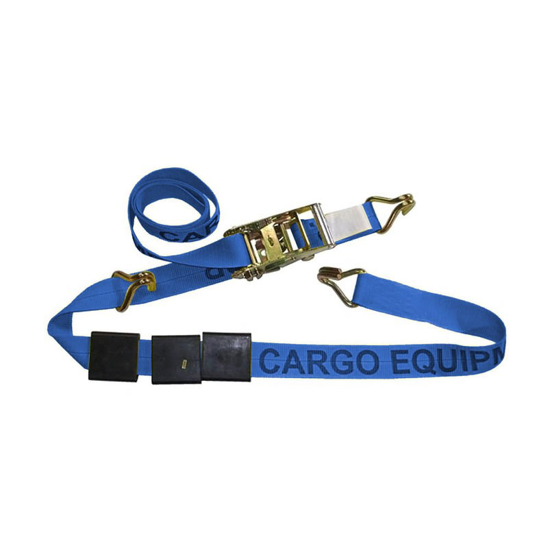 Cargo Equipment Corp 2 in Auto Tire Ratchet Strap with Wire Hooks and Rubber Cleats | 1,666 lb WLL | 6 ft | Blue