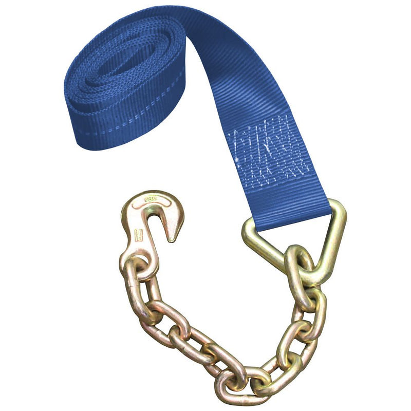 Cargo Equipment Corp 3 in Winch Strap with Chain End | 5,400 lb WLL | 27 ft | Blue