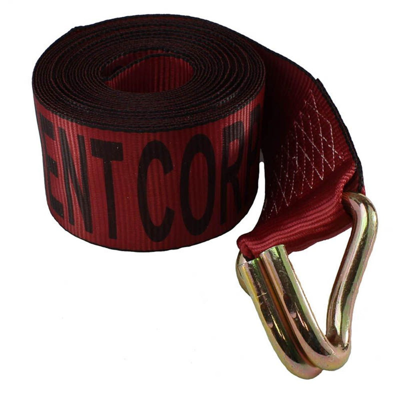 Cargo Equipment Corp 4 in Winch Strap with Wire Hook | 5,400 lb WLL | 20 ft | Red